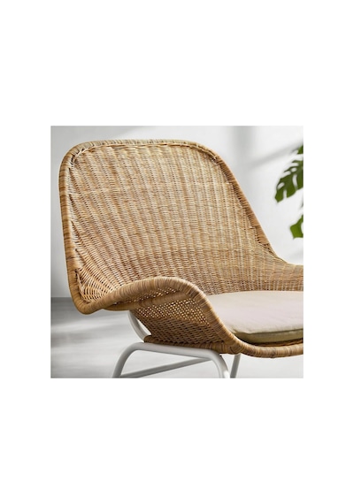 Tr Rattan Berjer Koltuk Ve Puf, Beyaz Metal Çerçeve, Doğal Rattan, Krem Döşeme Diğer