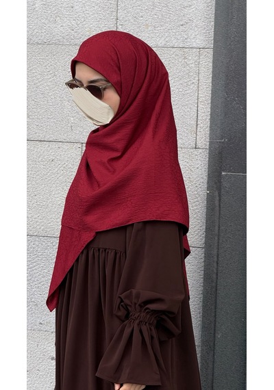 Qalortex Scarf Premium Jakarlı Hüma Büyük Boy Eşarp -bordo