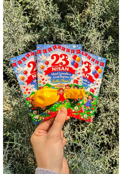 20 Adet 23 Nisan Şeker Ve Balon Konulabilen Tebrik Kartı 20'li Set Sınıf Dağıtımlık Hediyelik Kart