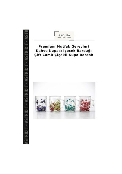 Premium Mutfak Gereçleri Kahve Kupası İçecek Bardağı Çift Camlı Çiçekli Kupa Bardak Çok Renkli