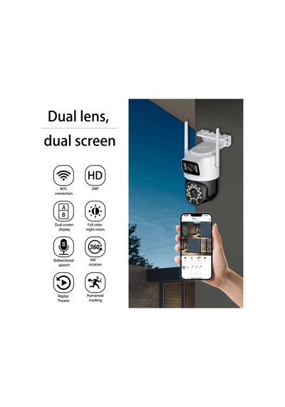 Fhd 2mp Çift Kameralı Çift Ekranlı Ptz Outdoor Güvenlik Kamera...