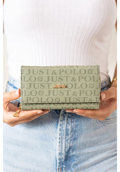 Just Polo Kadın Yatay Kullanışlı Büyük Boy Lüks Cüzdan Yeşil