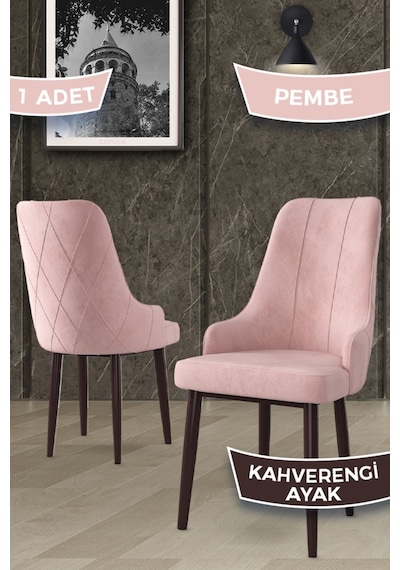 Canisa Trex Serisi 1.sınıf Babyface Kumaş Sandalye Kahve Metal Ayak 1 Adet Pembe Sandalye Sandalye Pembe Ayakları Kahve