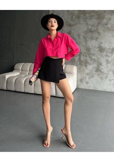 Defymoda Poplin Crop Gömlek Fuşya S3060 Fuşya