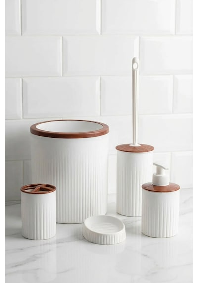 Makri Home 5 Parça Şık Beyaz Banyo Seti, Hacim: 6 Litre Beyaz