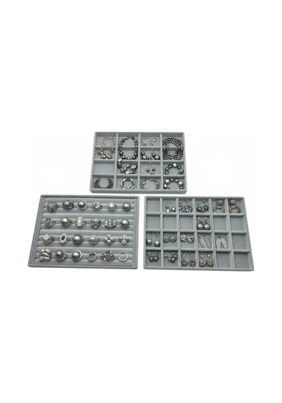 Bern Model Süet Kumaş Gri Renk 34/24cm 3 Lü Takımtakı Sergileme Standı