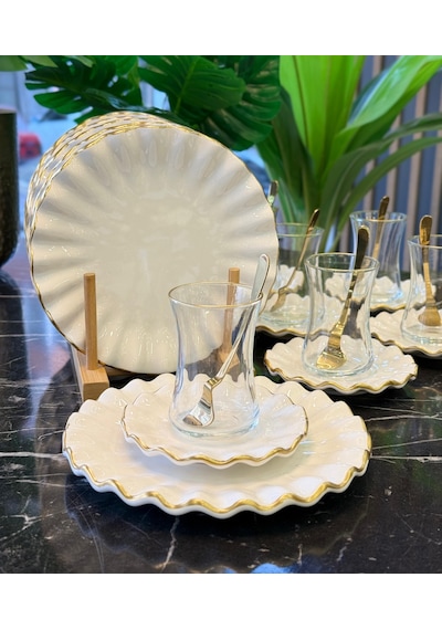18 Parça Fold Pasta Çay Saati Seti Gold-4629 Beyaz