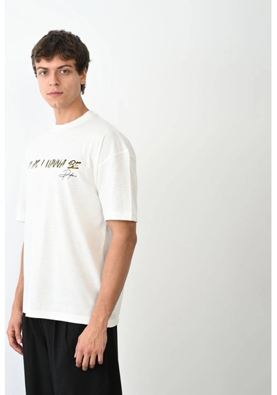 Barlashive Erkek Baskılı T-shirt Kısa Kol Bisiklet Yaka Regular Fit Rahat Kalıp Günlük Tişört- Beyaz Çok Renkli