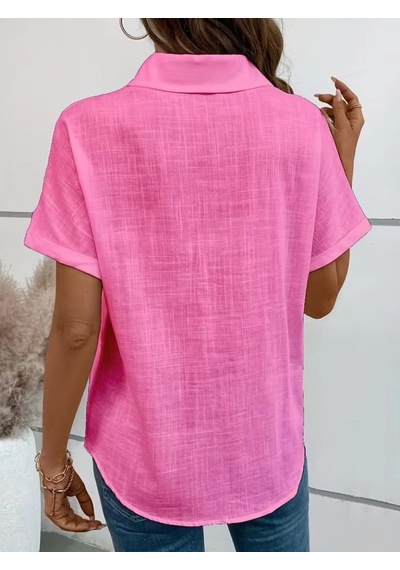 Valensdesign Kadın Kısa Kollu Yakalı Önden Düğmeli Gömlek Pembe