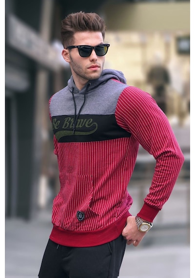Madmext Kapşonlu Çizgili Sweatshirt Bordo 2815-bordo Bordo