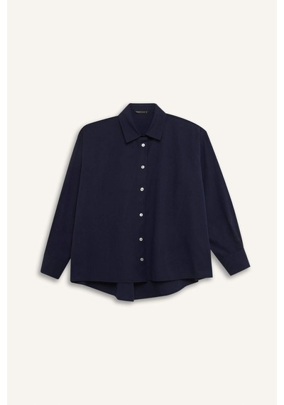 DeFacto Oversize Geniş Kalıp Poplin Basic Düz Uzun Kollu Gömlek E2677AX24WNNV245 Lacivert DeFacto Oversize Geniş Kalıp Poplin Basic Düz Uzun Kollu Gömlek E2677AX24WNNV245 Lacivert
