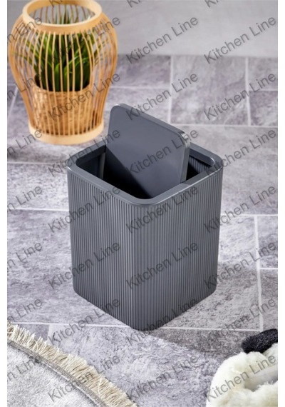 Çizgi Model, Kare Dönen Plastik Kapak Banyo Mutfak Tezgah Üstü Çöp Kovası 4lt Antrasit Gri