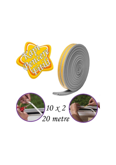 10x2 20 Metre Kapı Pencere Bandı Gri Fitili Yapışkanlı Soğuk Izolasyon Bant