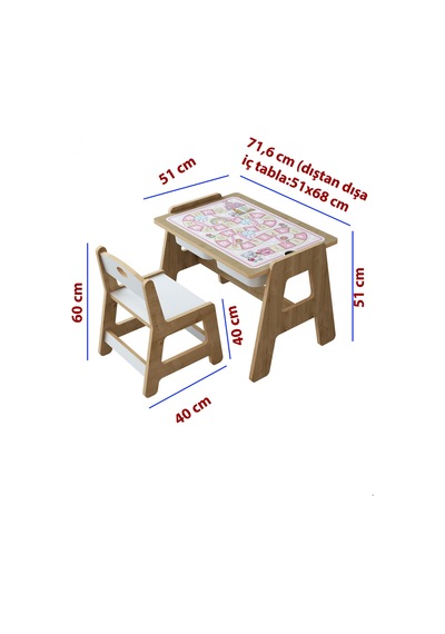 Fida Montessori Çocuk Masa Sandalye Takımı, Saklama Bölmeli Aktivite Masası Pembe Desenli Fida Montessori Çocuk Masa Sandalye Takımı, Saklama Bölmeli Aktivite Masası Pembe Desenli