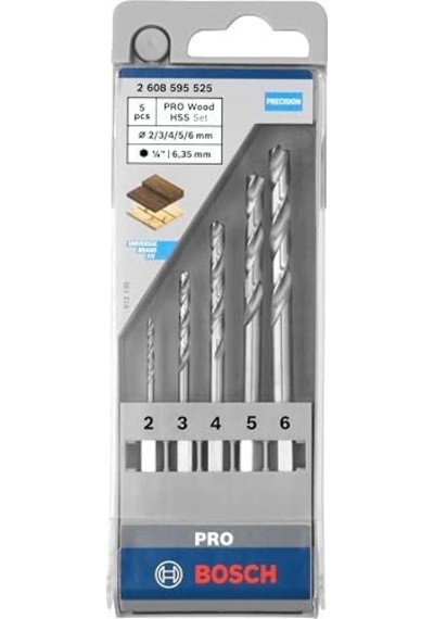 Professional Accessories Matkap Ve Kırıcı Delici Uçları, Ahşap Matkap, Gri, 5 Adet