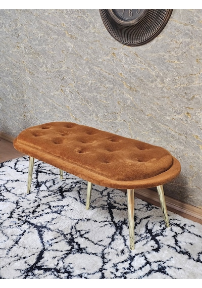 Zafir Ufo Oturak Bench - Gold Kaplama Sivriltme Ayak - Oturak - Bench - Puf - Yatak Ucu Pufu Turuncu