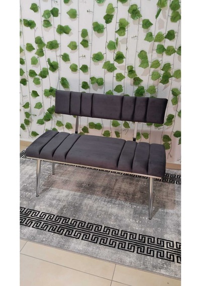 Özcan Metal Metal Ayaklı Metal Kasalı Sırtlı Krom Mutfak Salon Antre Yatak Odası Balkon Bench Puf Bank Oturak Antrasit