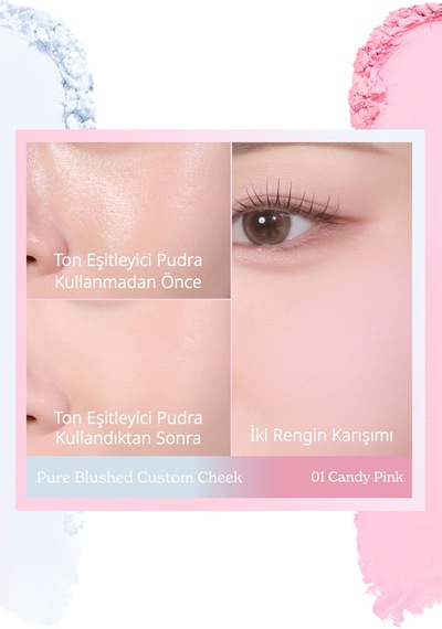Doğal Görünüm Sunan İki Tonlu Pudra Allık Perıpera Pure Blushed Custom Cheek 001 Candy Pink 001