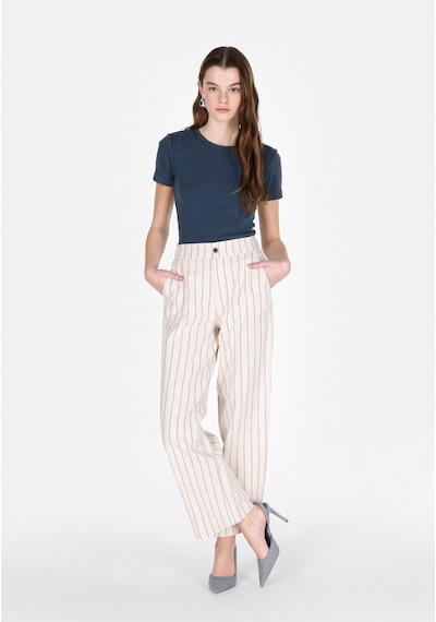Colin's Colins Regular Fit Yüksel Bel Geniş Paça Kadın Ekru Pantolon Cl1074667 Q1.v1 Ecr Ekru