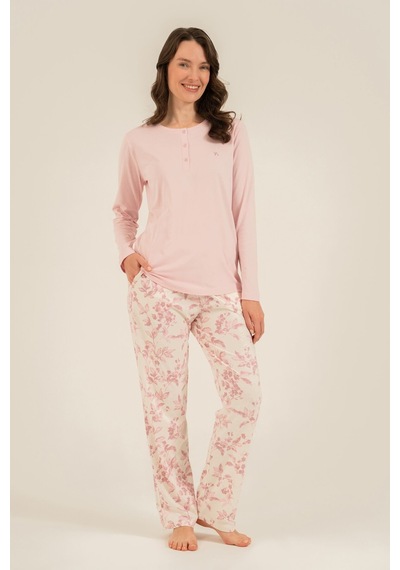 Arnetta Kadın Düğmeli Yaka Pembe Uzun Kol Pijama Takım Ar3744-s-v1 Ar3744-s-v1