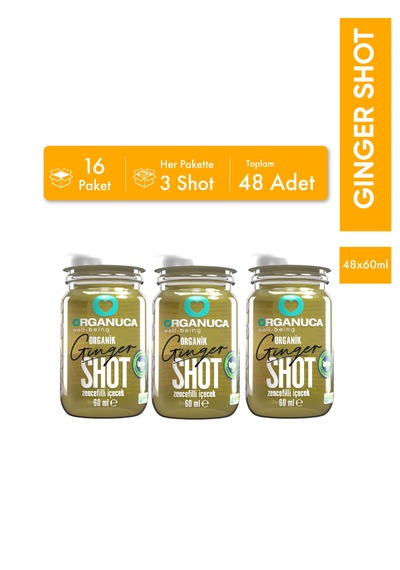 Avantajlı 16 Paket 3 Lü Organik Zencefilli İçecek Ginger Shot 60 Ml- 48 Adet