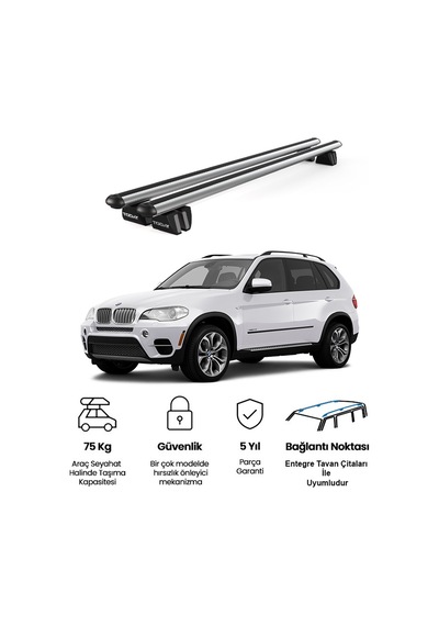 Pençe Bmw X5 E70 2007-2013 Uyumlu Gri Ara Atkı Port Bagaj Tavan Barı