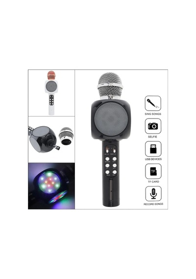 Led Işıkli Şarjlı Kablosuz Karaoke Mikrofon Bluetooth Hoparlör Ses Değiştirme Sd Kart Usb Girişli Beyaz Ws-1816