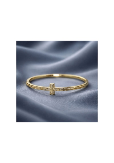 Zirkon Taşlı Modern Tasarım T Kadın Gold Kelepçe Bileklik Altın Altın