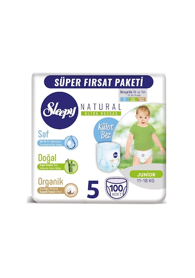 Sleepy Natural Külot Bez 5 Numara Junior Süper Fırsat Paketi 100 Adet