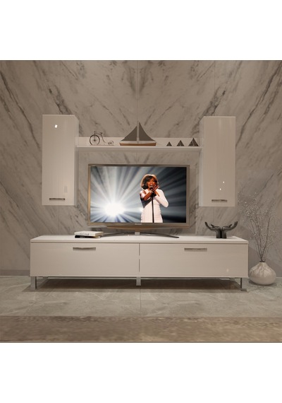 Decoraktiv Eko 7 Slm Std Krom Ayaklı Tv Ünitesi Tv Sehpası Beyaz