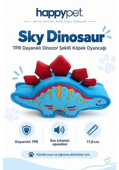 Happy Pet Sky Dinosaur Tpr Dayanıklı Dinozor Şekilli Köpek Oyuncağı