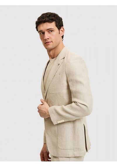 Cacharel Ekru Slim Fit İpek Keten Karışımlı Ceket Bej
