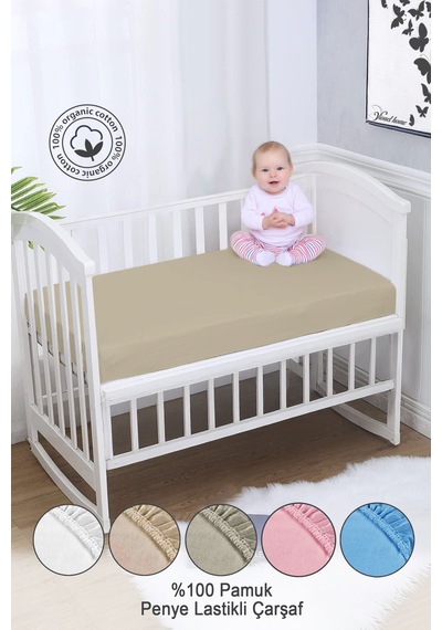 %100 Organik Pamuk Penye Lastikli Bebek Çarşafı
