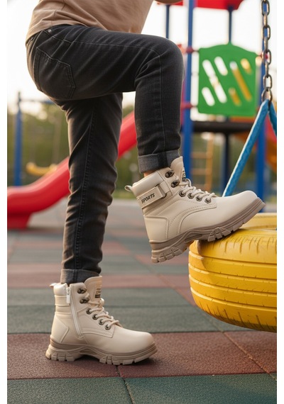 Bej Vizon İçi Polarlı Kaymaz Taban Unisex Çocuk Bot 24035 F Bej-vizon