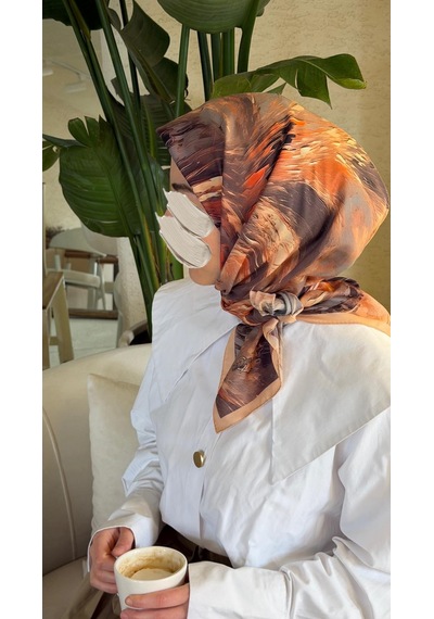 Qalortex Scarf Pamuklu Soft Lara Desen Eşarp-orange