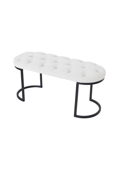 Elısse Black Puf - Metal Ayaklı Kapitoneli Model Puf, Beyaz Bench