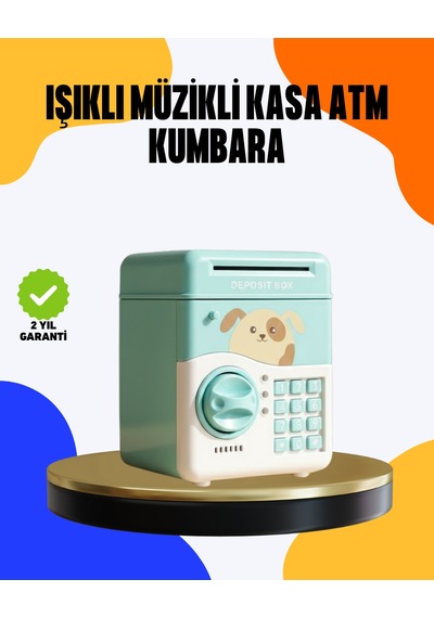 Çocuklar İçin Su Yeşili Atm Kasa Tasarımlı Şifreli Kumbara - Lisinya