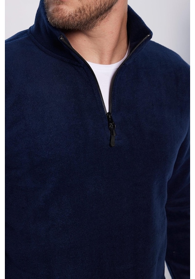 Tudors Unisex Standart Fit Rahat Kesim Tüylenme Yapmayan Soğuk Geçirmez Lacivert Dik Yaka Polar Sweatshirt-31929