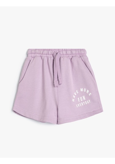 Koton 2'li Şort Sweatshirt Slogan Baskı Detaylı Pamuklu Lila 4skg10181ak Lila