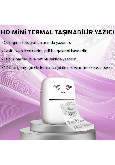 Steep Solid C9 Mini Fotoğraf Yazıcı Kablosuz Baskı Makinesi Apple Uyumlu iOS Android Termal Printer Pembe