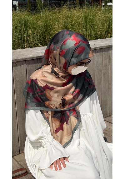 Qalortex Scarf Pamuklu Soft Meva Desen Eşarp-zümrüt
