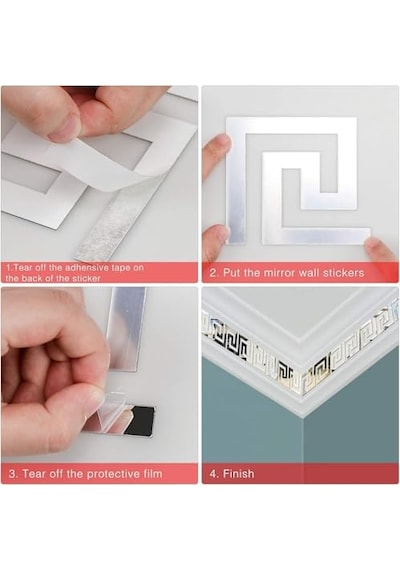 Ayna Etiketi, 30 Adet 10x11 Cm Akrilik Geometrik Desenli Duvar Dekoru, Gümüş Renkli Kendinden Yapışkanlı, Oturma V Diğer