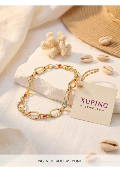 Xuping Yaz Vibe Koleksiyonu Renkli Mineli Doç Zincir Kadın Bileklik 14k Altın Kaplama Altın - Çelik