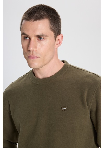 Wrangler Regular Fit Normal Kesim Bisiklet Yaka Haki Sweatshirt Haki
