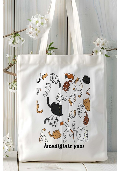 Art Hediye Kedi Kişiye Özel Baskılı Omuz Çanta Desen 9 Çok Renkli