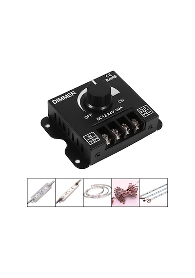 Dimmer Dc 12v-24v 30a Led Işık Bandı Regülatörü Led Şeritler İçin Işık Kontrolü Siyah Karartma Cihaz