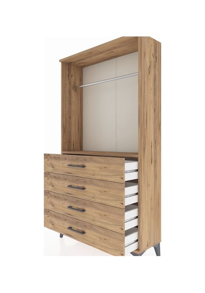 Arges Dolap Tek Raflı 4 Çekmeceli Tek Askılı 88x30x163 Çam-çam Çam