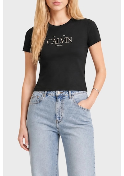Calvin Klein % 100 Pamuk Slim Fit Bisiklet Yaka T Shirt Lv047g806gub1 Bayan T Shirt Lv047g806g Ub1 Siyah
