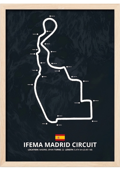 Madrid F1 Pisti Ahşap Çerçeveli Tablo Madrid Gp Yarış Poster