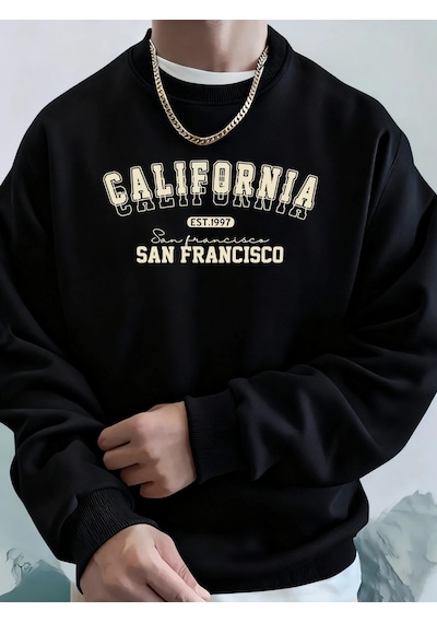 Startmore Tarzsokak California San Francisco Est 1997 Baskı Sonbahar Koşu Kapüşonlu Üstü Erkek Günlük Basit Tişör Siyah